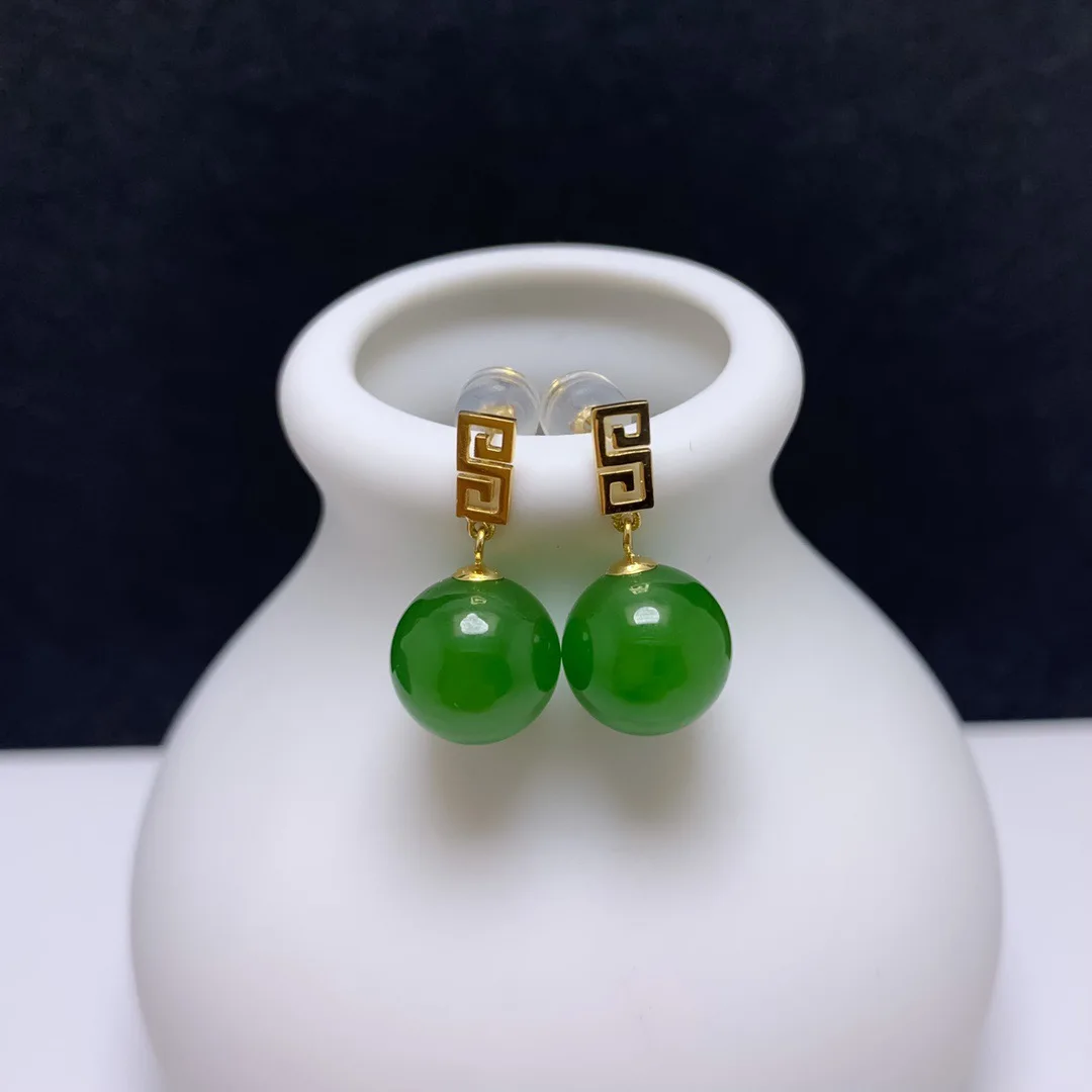 SHILOVEM 18k Gold Green Natural Jasper Stud Earrings New Birthday Christmas Gift Fashion Wholesale Women cute  8mm  yze0808222by