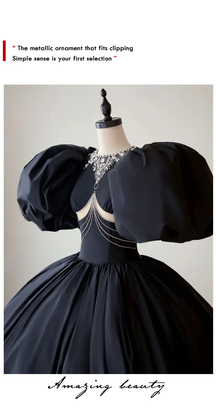 Saia fofo 2022 novo comércio exterior preto bolha manga nupcial vestido de casamento banquete passarela desempenho vestido de noite