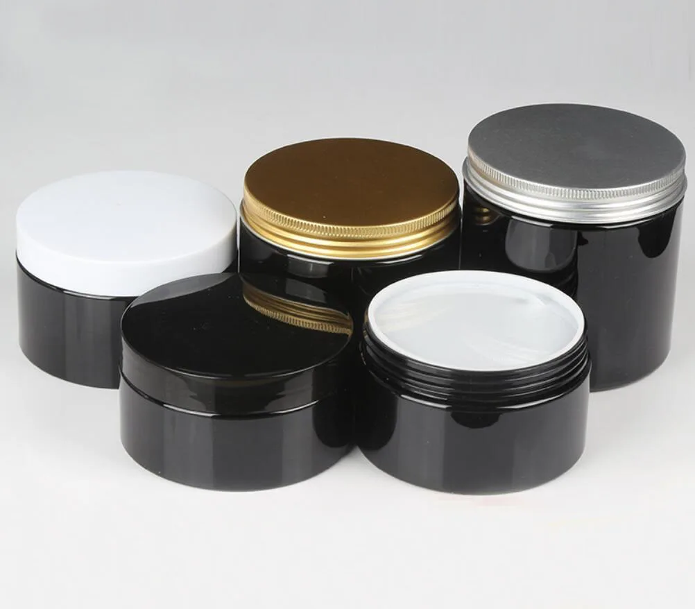 200/250/300/350/500g black PET Jar pot plastic alu lid cream mask gel essence gel mlisturizer emulsion wax skin care  packing