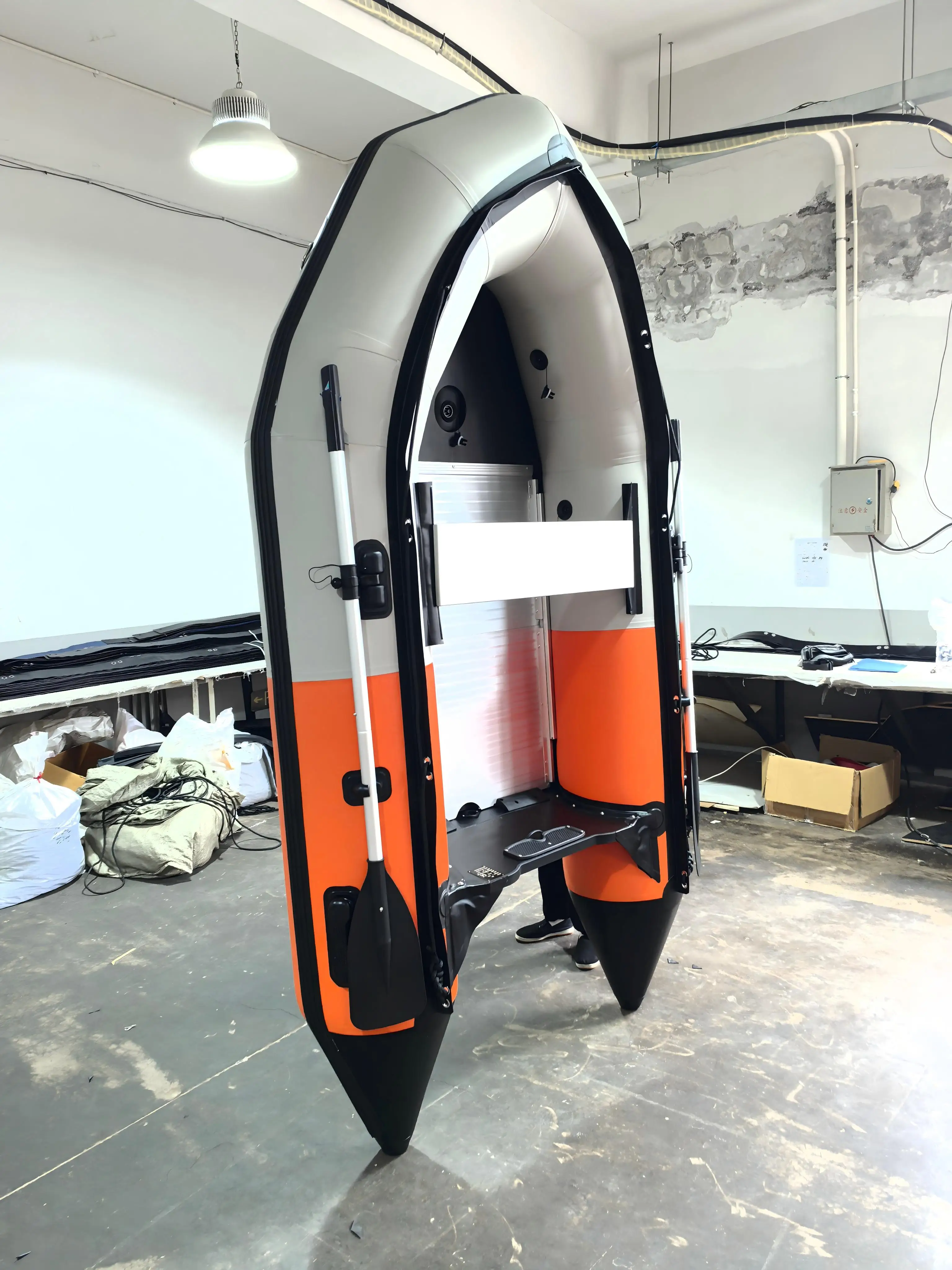 -For 2.3m 0.9mm PVC Inflatable Boat 2-Person Fishing Dinghy with Aluminum Floor for Lake River Leisure^