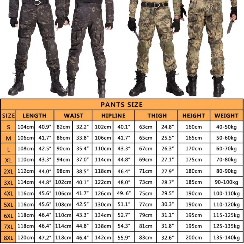 Military Tactical Pants Army Wear-resistant Hiking Pant Paintball Combat Pants with Pads Hunting Clothes Outdoor Tactic Pants