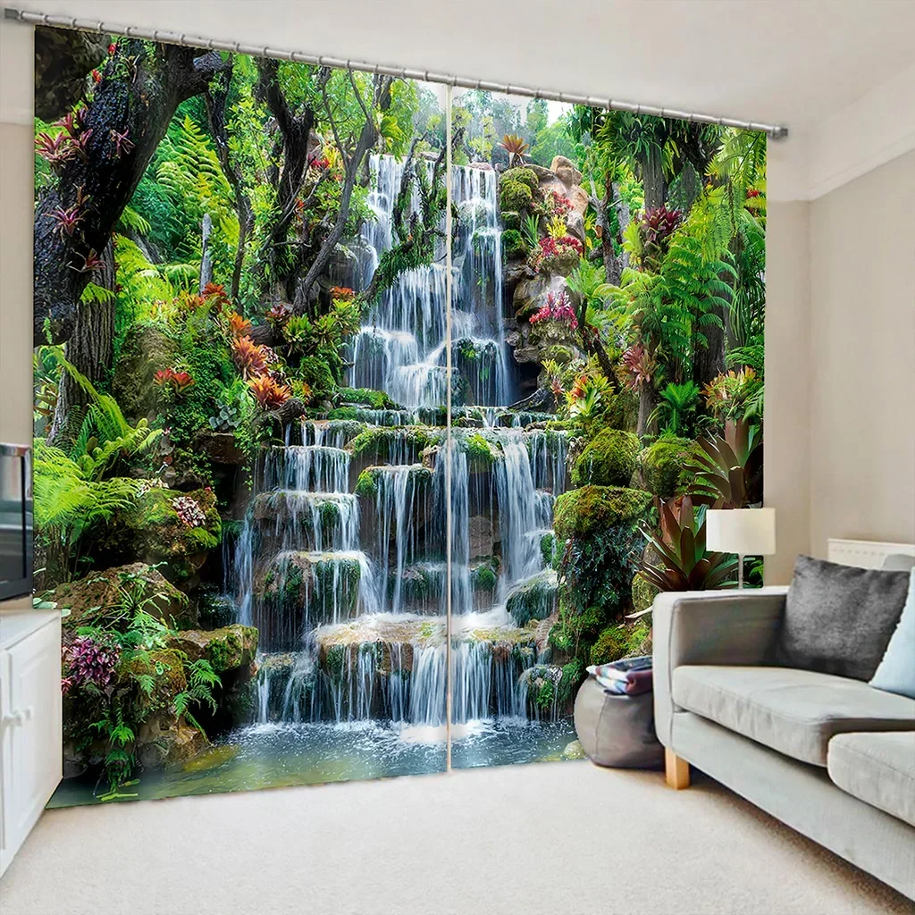 Natural Forest Landscape Waterfall Window Curtains for Living Room Kitchen Curtain Bedroom Decorative Window Treatments