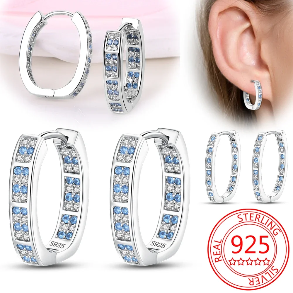 925 Sterling Silver Earrings U-shaped Blue Zircon Earrings 2024 Creative New Luxury Exquisite Fashion Women Jewelry Gift