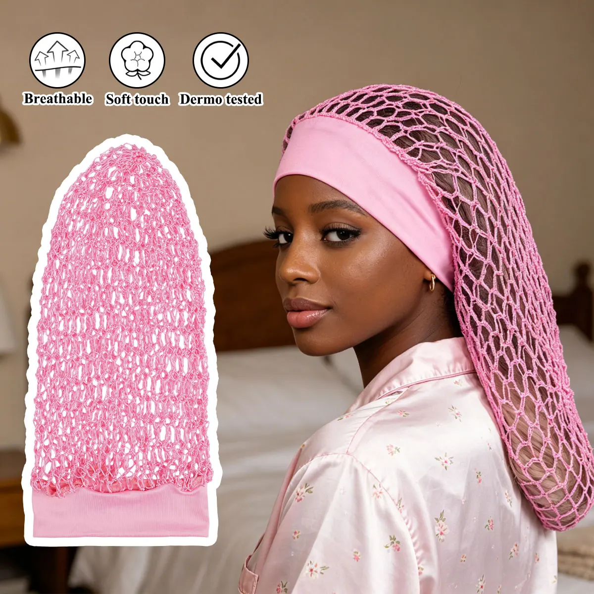 

Long Hook Knitted Hair Net Sleep Cap Women's Hair Cover Comfortable Night Headwear Ideal for Sleep
