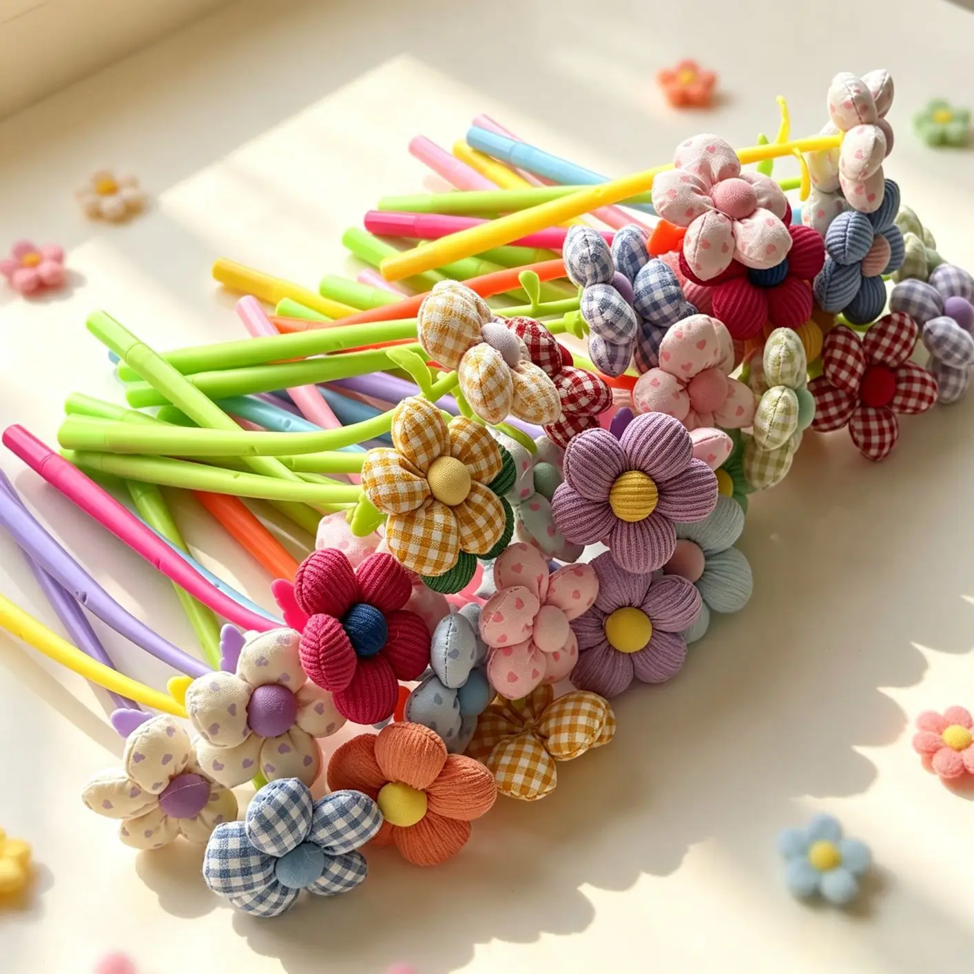 24 pcs Wholesale Fabric Polka Dot Flower Soft Gel Neutral Pen Soft Elastic Decompression Anti-Slip Macaron Shake Back To School