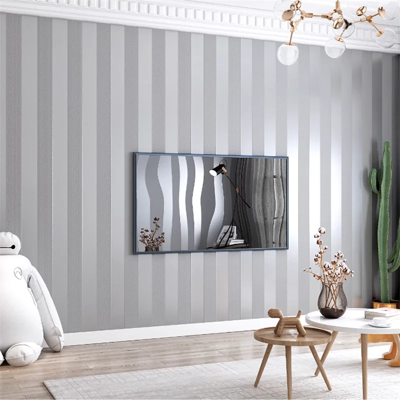 for bedroom beige thickened sticker non-woven fabric household papier peint Off white vertical stripe self-adhesive wallpapers