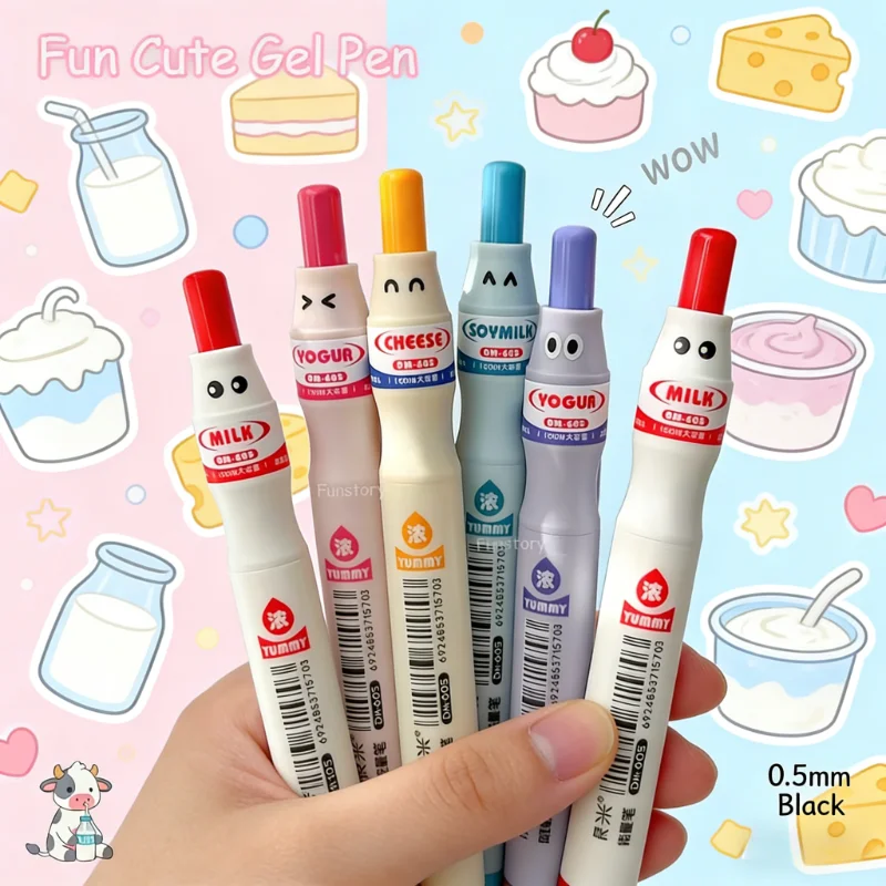 Bolígrafo Energético - Adorable y Divertido Bolígrafo con Forma de Botella de Yogur, Bolígrafo de Examen de Secado Rápido y Alta Capacidad, Punta Doble de 0.5mm, Negro