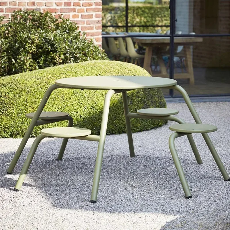 Outdoor one-piece metal table and chair combination garden courtyard seat park scenic outdoor open-air waterproof commercial ta