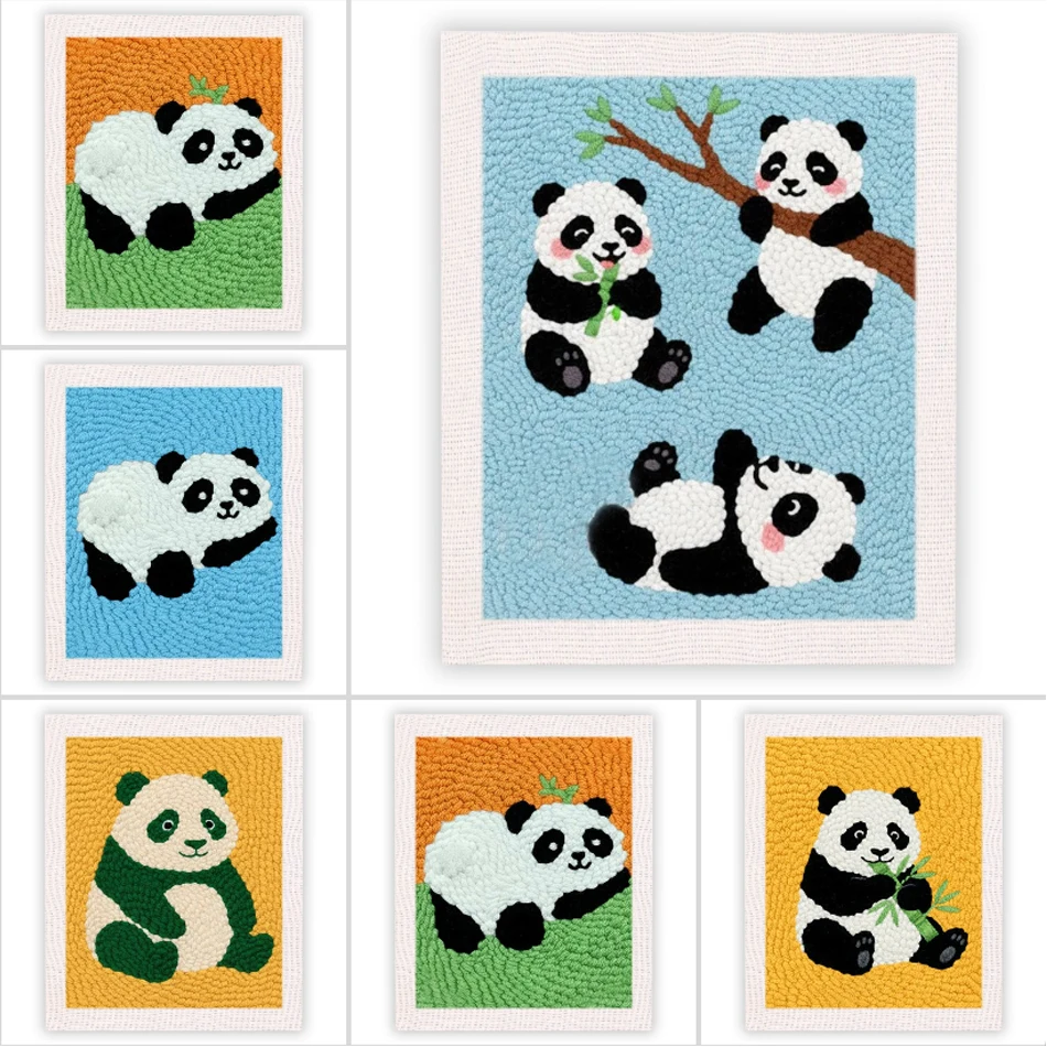 

25x30cm﻿ DIY Punch Needle Kits Cute Cartoon Panda Embroidery Punch Needle Starter Craft with Hoop Easy for Beginners Diy Gift
