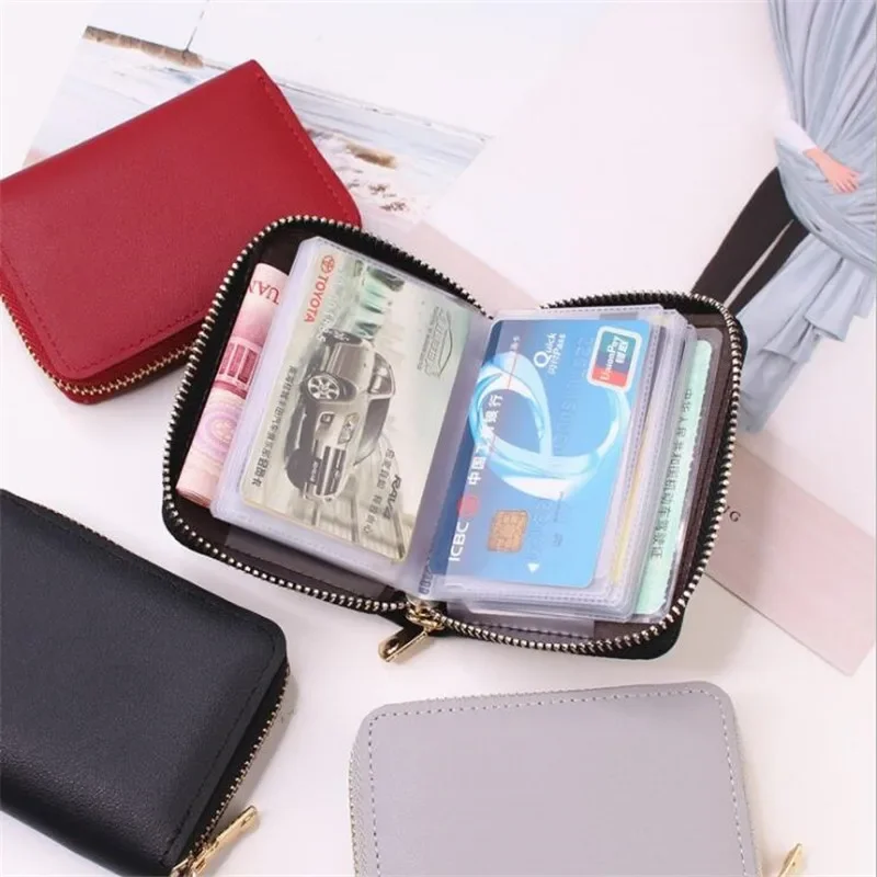 Women/Men Business Card Holder Wallet Case Red/black/gray/yellow/blue/purple Credit Card Holder Case 26 Bits Zipper Card Wallet