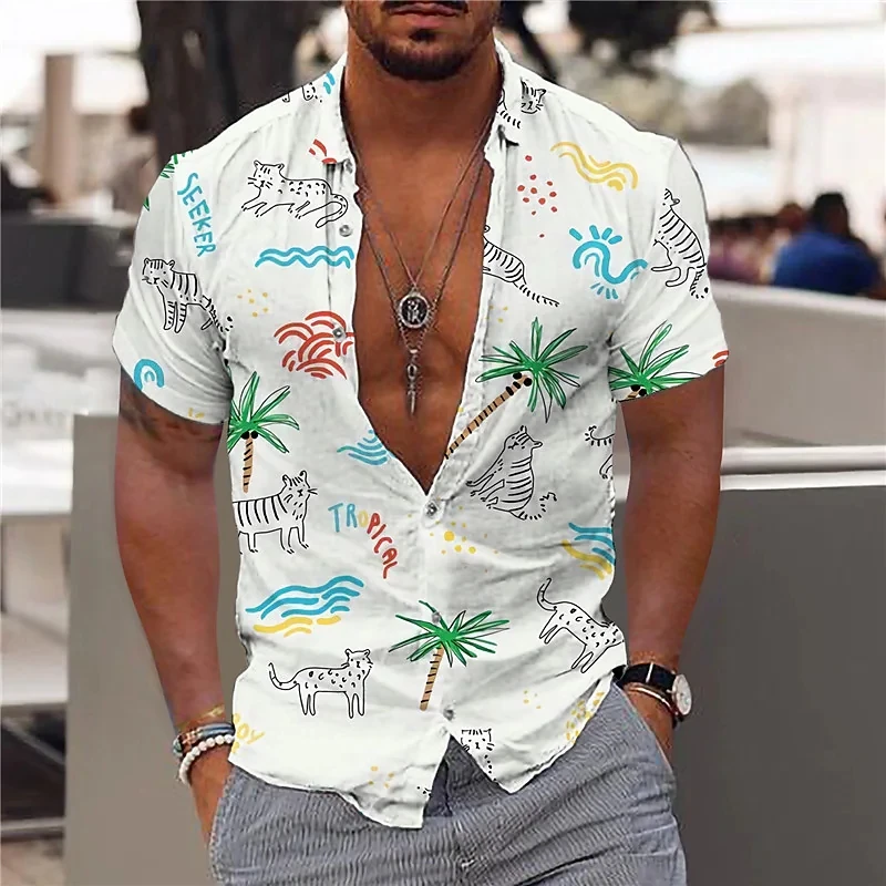 Zomer Hawaiiaanse Kokospalm 3d Print Shirts Mannen Mode Shirt Casual Vintage Streetwear Shirt Met Korte Mouwen Blouse Man Kleding