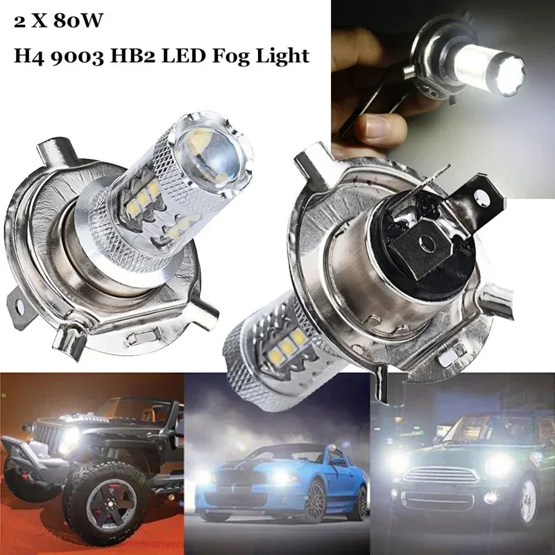 Headlight LED Fog Light Bulbs DRL 800lm/pc 80W White 9003 1500LM High Beam Aluminum alloy Sliver 2Pcs Sale Hot