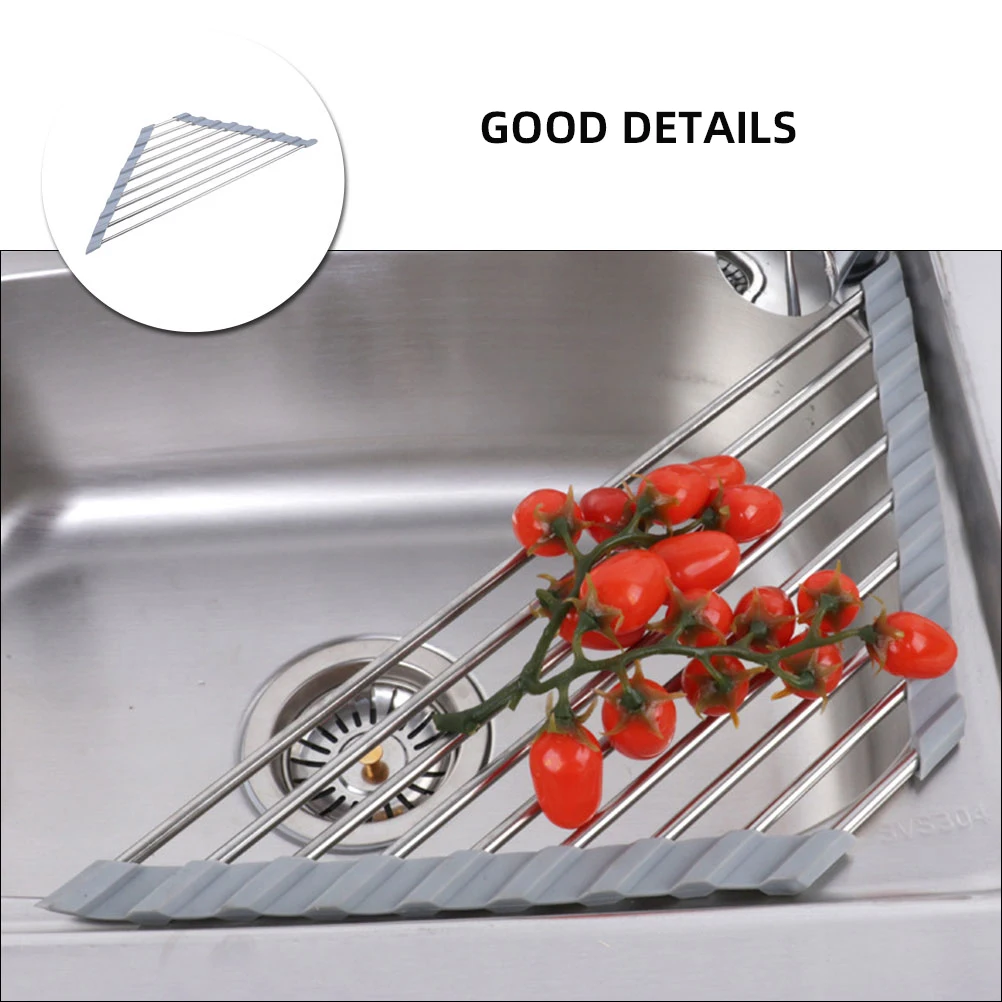 

Stainless Steel Drain Rack 304 Foldable Triangular Kitchen Organizer Space Saving Dish Drying Rack Practical Strainer