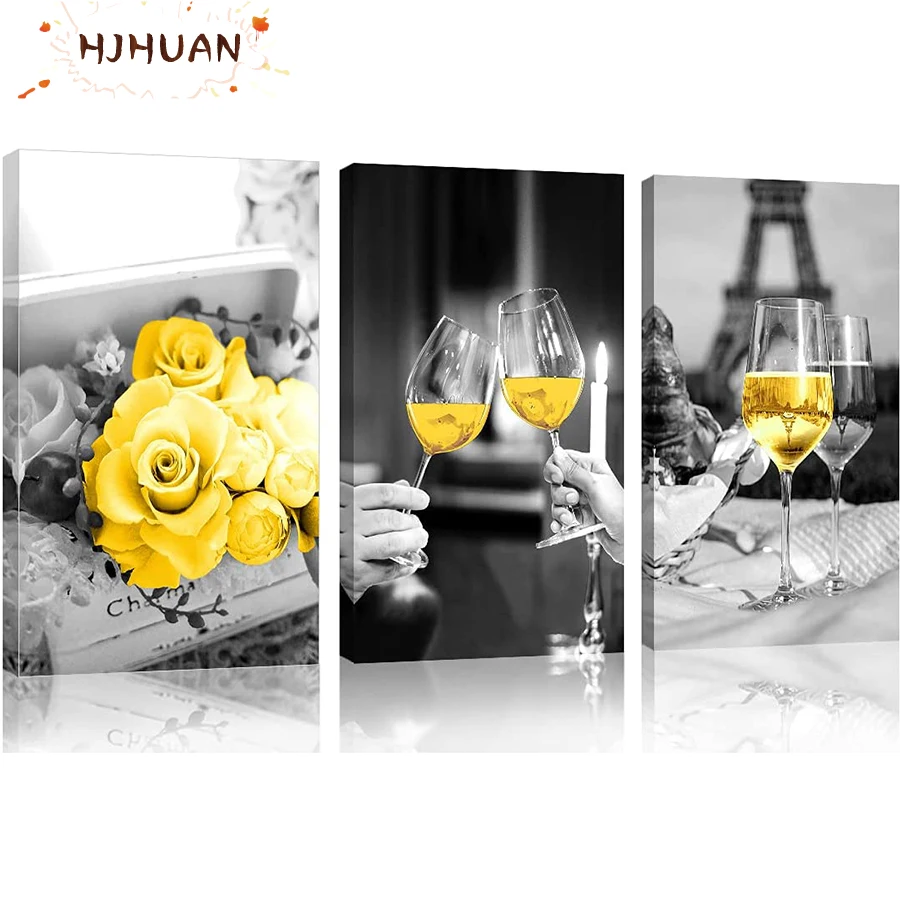 

3pcs champagne, yellow rose Diamond Painting Cross Ctitch Kits Diamond art crystal Mosaic Embroidery Painting New Year Gift