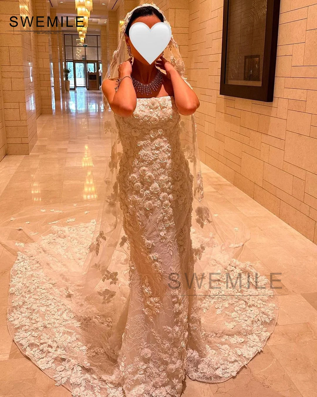 SWEMILE Mermaid Strapless Floor-Length Hand-Made Flowers Dresses For Prom Formal Occasion Dresses Elegant And Beautiful Dresses