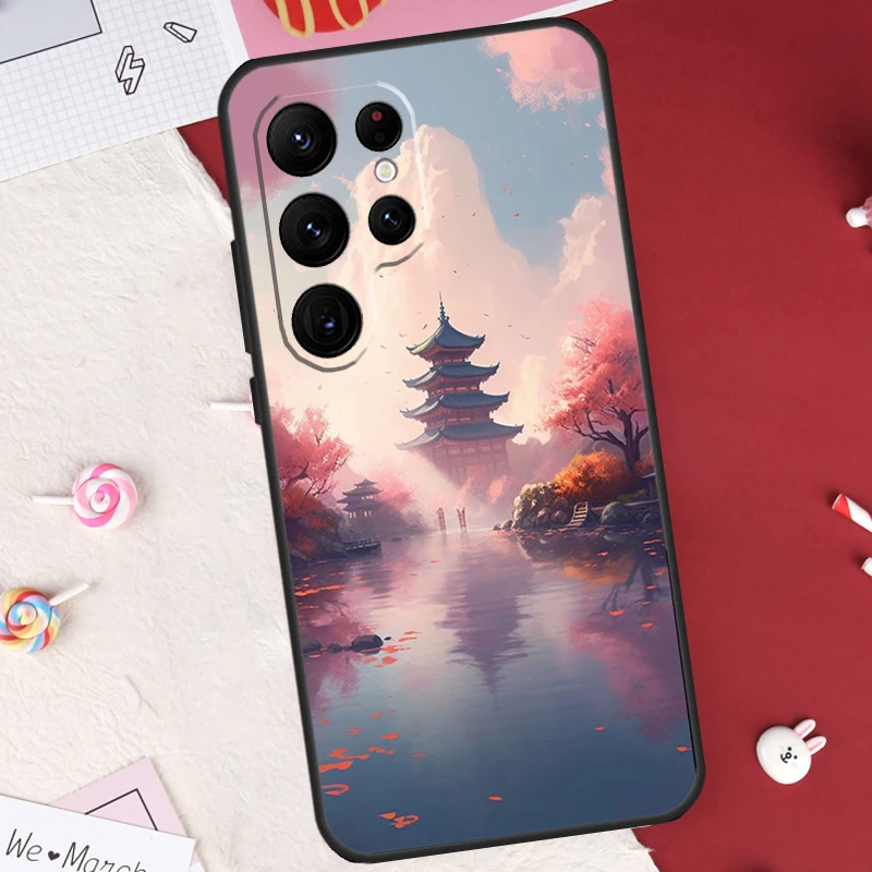 Japanese Art Temple Sakura Case For Samsung Galaxy S23 S22 Ultra Note 10 Plus Note 20 Ultra S9 S10 S20 S21 FE Cover