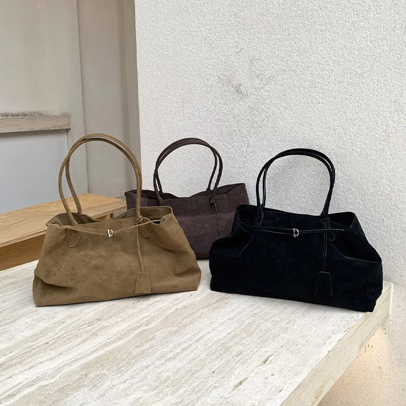 

Женская новая зимняя дорожная замшевая сумка в европейском стиле с длинной ручкой, мягкая и простая модная сумка большой вместимости для поездок на работу