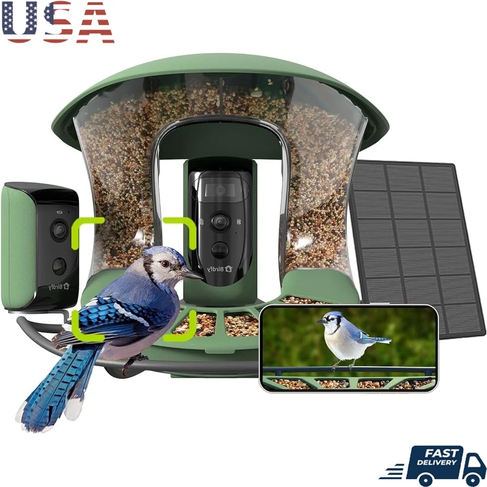 

Wireless Solar Powered Smart Bird Feeder with Dual Lenses Cameras AI Identify 6000 Bird Species Live Streaming Wildlife Spotting