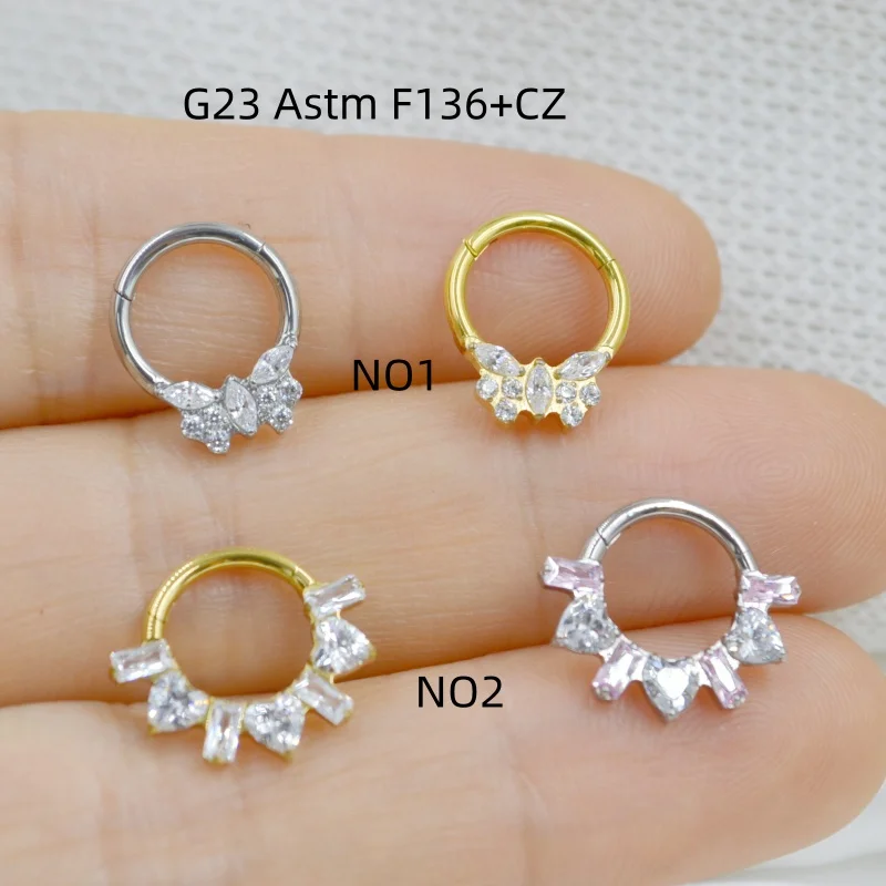 

10pcs G23 ASTM F136 Titanium Piercing CZ Nose Hoop Septum Clicker Ring Earring Lip Ear Tragus Helix Cartilage Body Piercing New