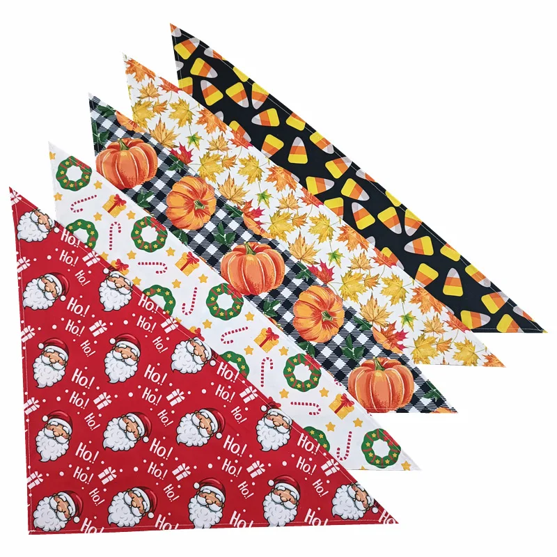 2025 New Halloween Christmas Pet Dog Cat Triangle Towel Adjustable Dog Bandana Dogs Accessoires