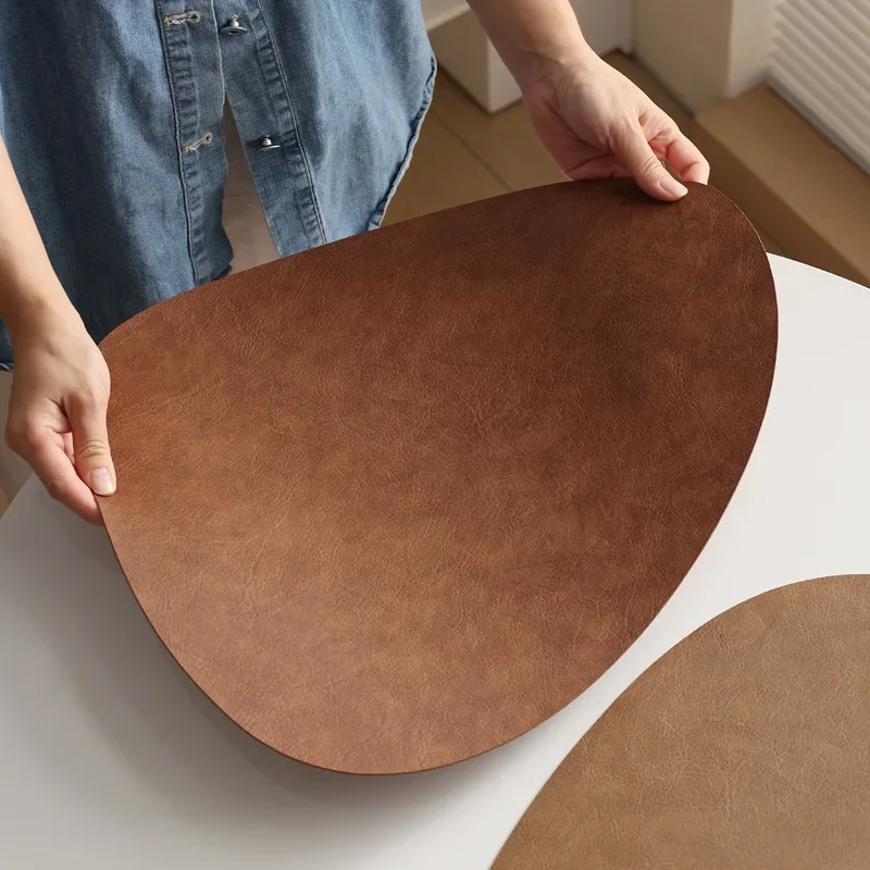 Cowhide Patterned Leather Placemat PVC Irregular Household Thermal Insulation Mat Waterproof and Oil Dining Table Decoration Mat