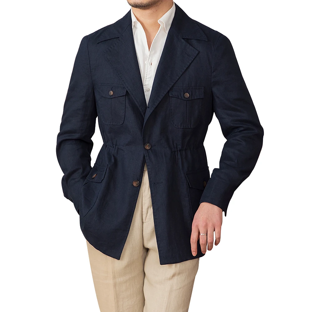 

Льняной пиджак с однобортной застежкой и лацканами, приталенный, мужской, летний (только пиджак)