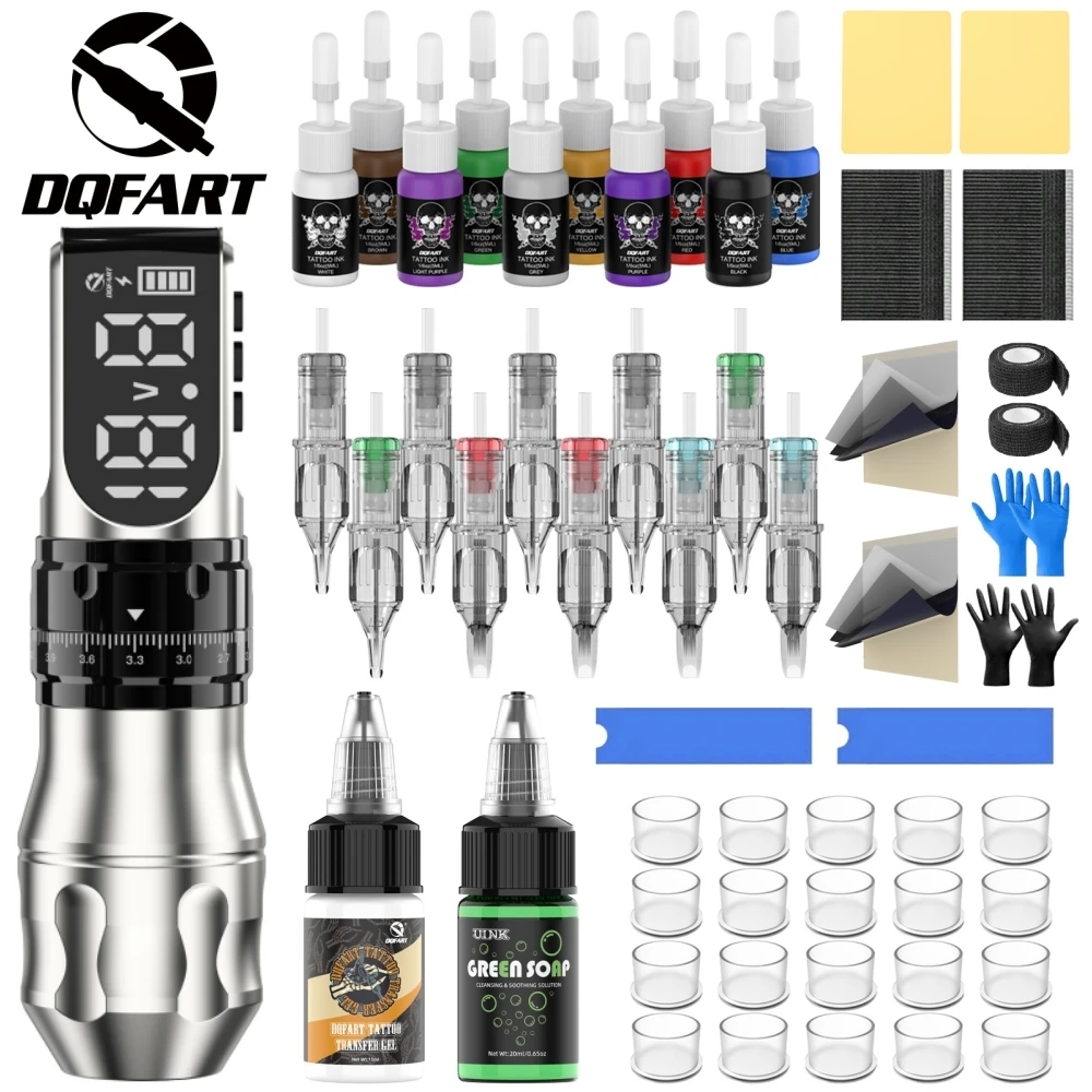 DQFART New T9 Electric Wireless Tattoo Machine Set Removable Battery Two Colors Controllable Thread Body Art Creative Designs