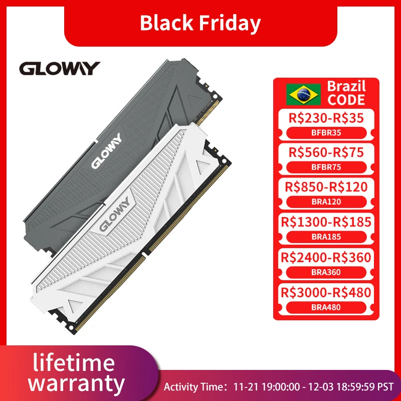 Gloway Memoria Ram DDR4 8GB 3200mhz 16GBX2PCS Compatible For Desktop Memory with Heat Sink 1.35V 288PIN DIMM Memória Ram