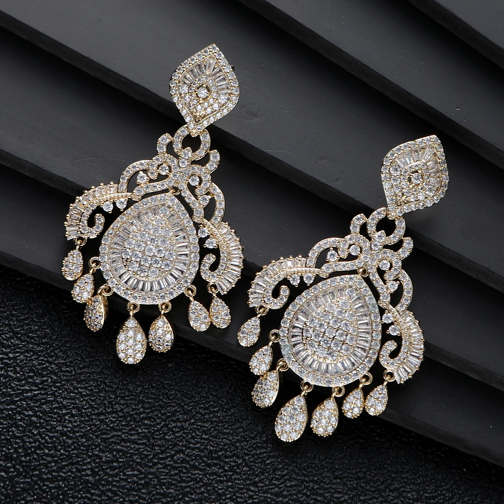 Luxury French Court Retro Totem Flower Waterdrop Tassel Dangle Earrings For Women Wedding Party Dubai Bridal Earrings E1121