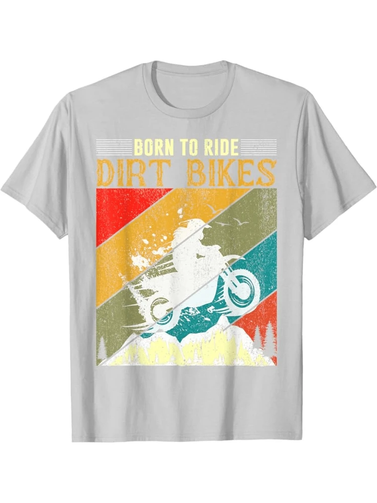 Vintage Dirt Bike Motocross with Born to Ride Logo&Dirt Bike Rider Graphic-100%cotton O-neck short sleeve printed men's T-shirt.