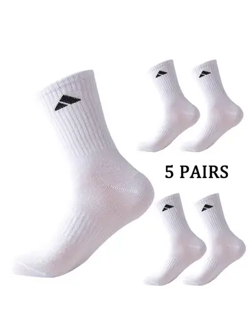5 pairs of black and white patterned mid length socks suitable for both men and women comfortable and unisex sports socks