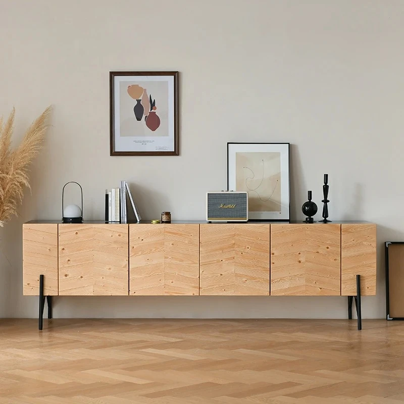 

TV retro black solid wood parquet storage modern high audio-visual cabinet side cabinet