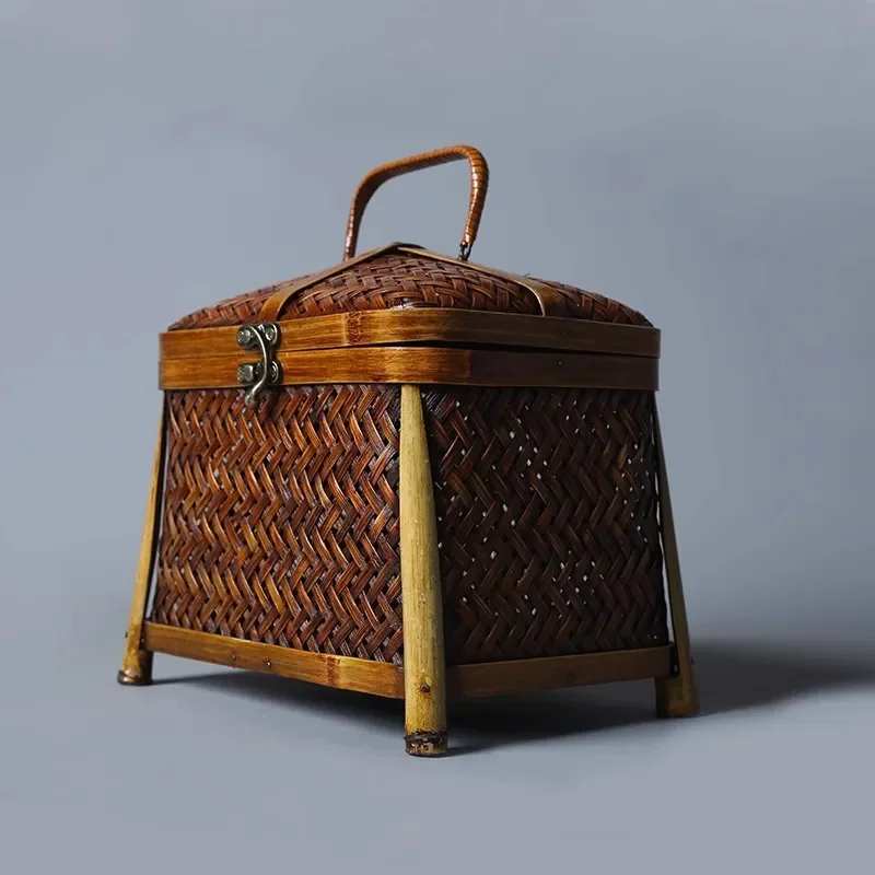for Old Bamboo Woven Deep Mountain Creative Retro Jewelry Box Dim Sum Box Homestay Pastry Display Cabinet Surface Ornament