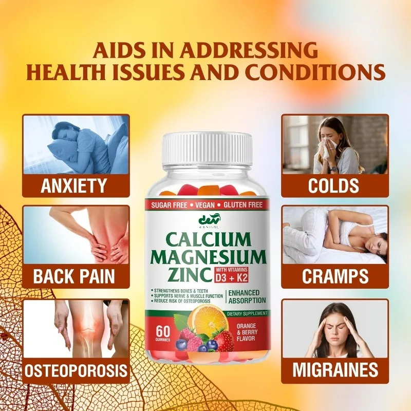 Calcium magnesium zinc gummies contain vitamin D3 and K2- highly effective in enhancing absorption - orange and berry flavors