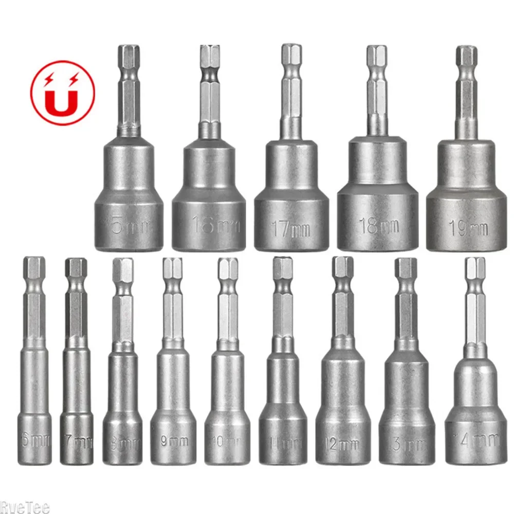 1/4 Hex Key Set Drill Bit 6mm-19mm Impact Socket Magnetic Nut Screwdriver for Power Drills Impact Drivers Socket Kit