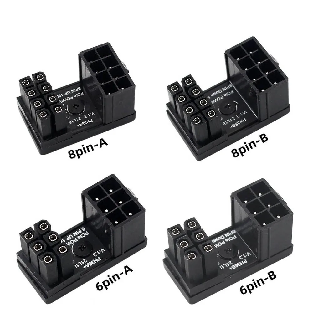180° Rotating Elbow PCI‑E GPU Power Supply Adapter, 6Pin 8Pin Graphics Card PSU Steering Connector for PC Cable Management
