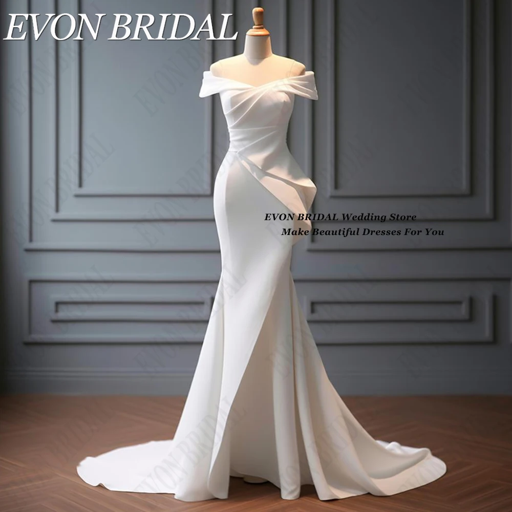 EVON BRIDAL Simple Mermaid Wedding Dresses Korea Bride Dress Plain Stretch A-Line Photos Shoot Formal Party Gowns 오프숄더 원피스