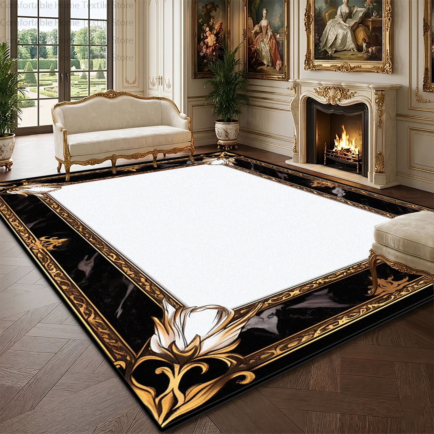 

Black White Marble Luxury Style Living Room Rug Easy Clean Fluffy Large Area Carpets Decoration Bedroom Antiskid Soft Floor Mats