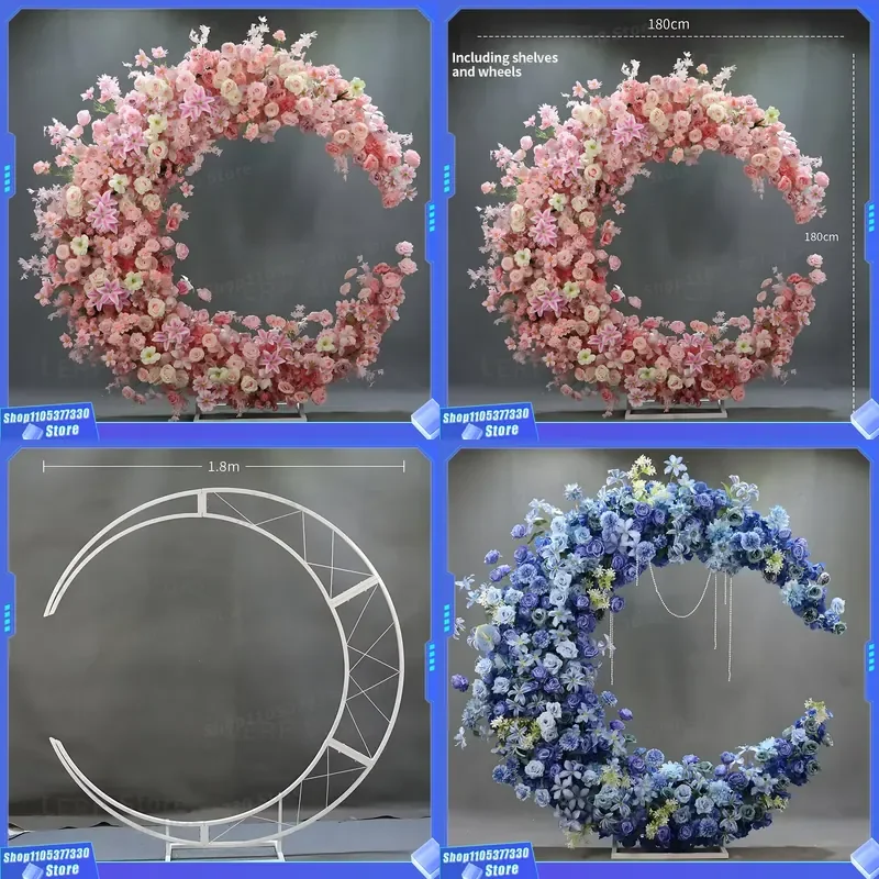 Artificial Flower Wedding Arch Backdrop Moon Shape Floral Decoration for Ceremony Event Party Background Stage Design Props