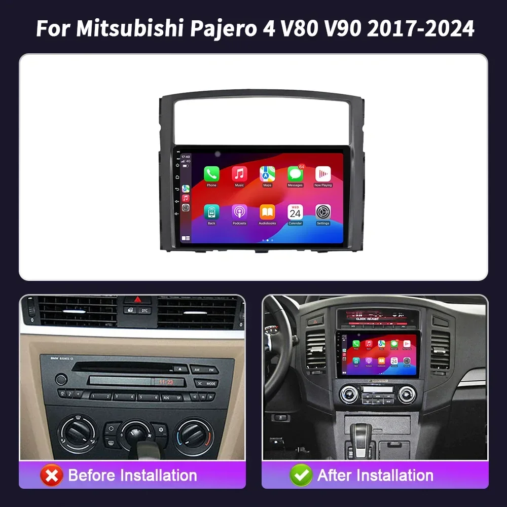 Android 14 For Mitsubishi Pajero 4 V80 V90 2017-2024 Wireless Bluetooth Carplay Stereo Screen Car Radio Multimedia Navigation