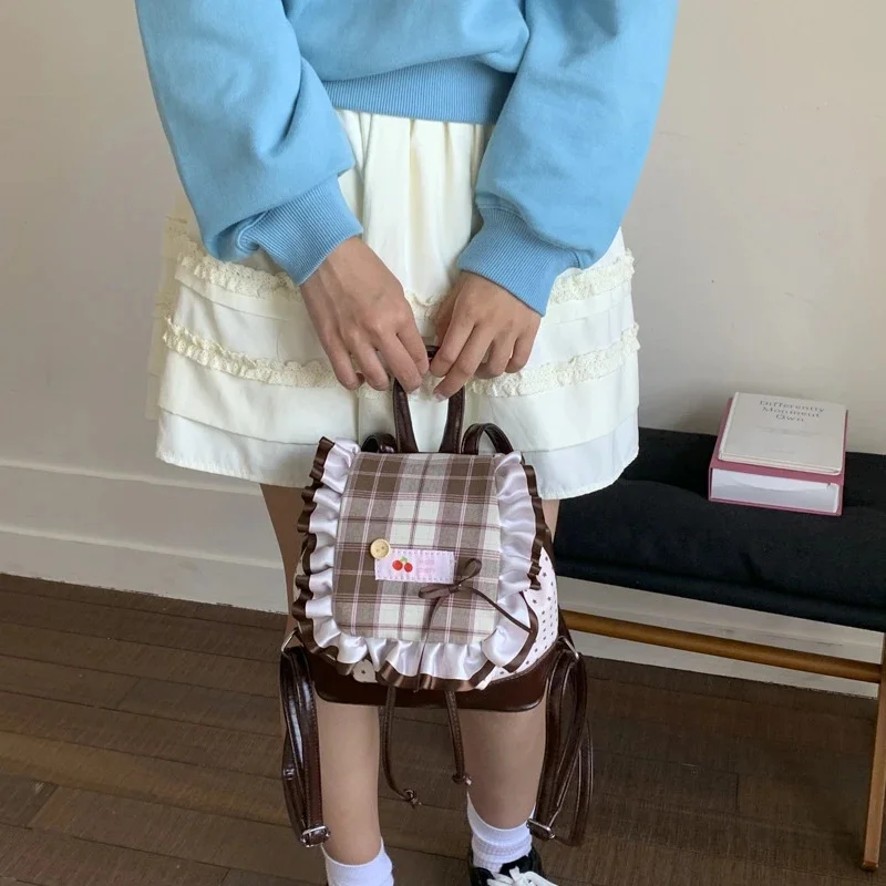 Large Capacity Cute College Backpack With Lace Bow And Ruffle Trim Fashion Campus Bag For Girls Women Teens Birthday Gift
