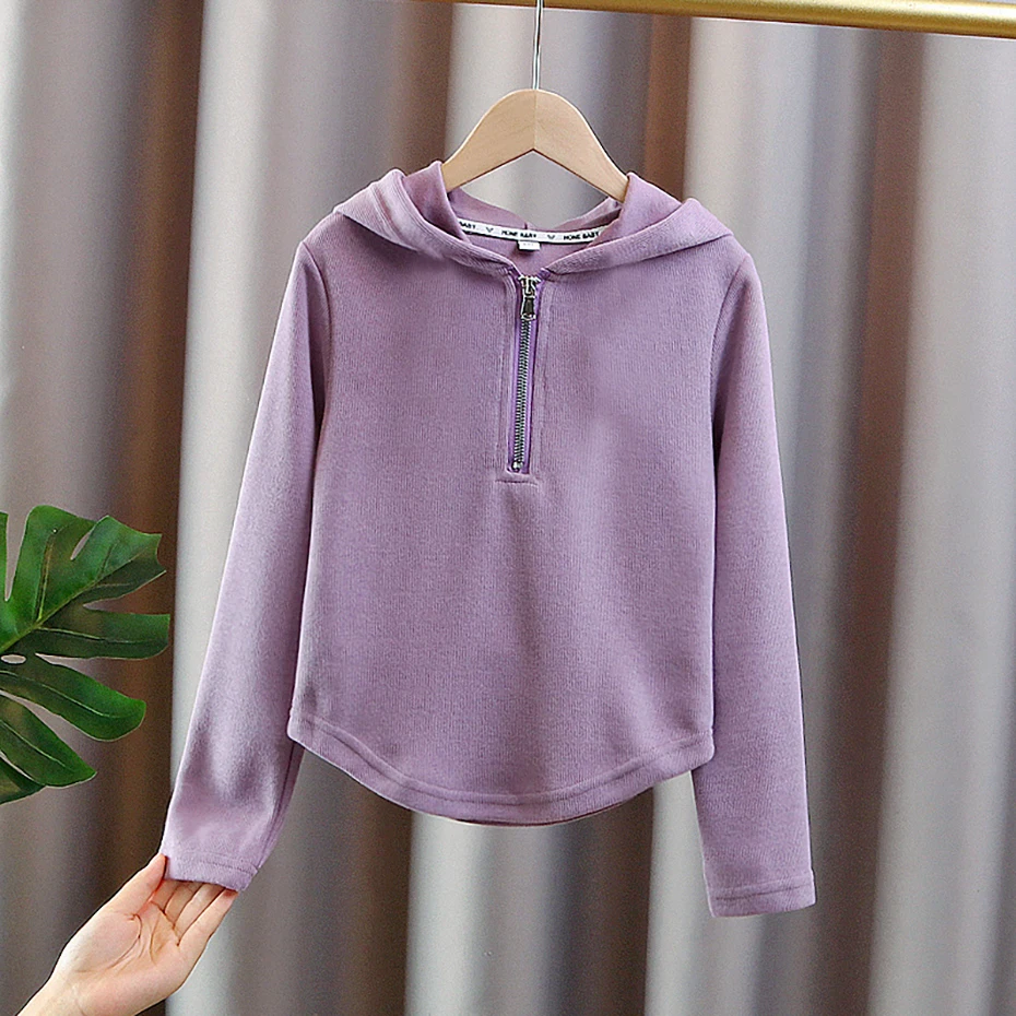 Girls Sweatshirt Hoodies Solid Color Hoodies For Gril Teenage Kids Clothings 6 8 10 12 14