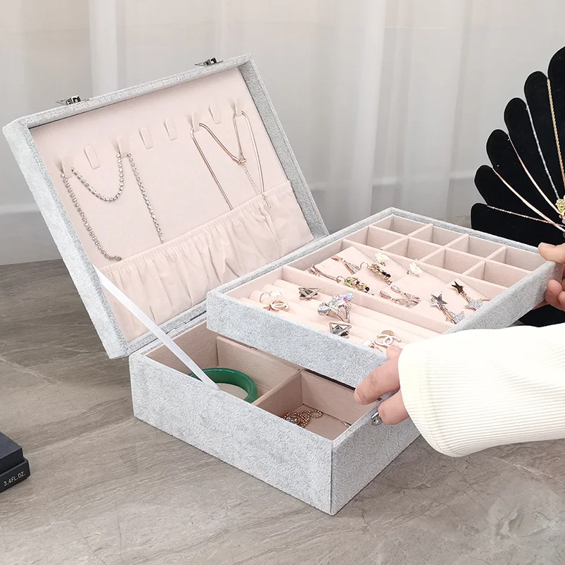 1pcs Double Layer Storage Box Ladies Princess Simple Style Flip Type Jewelry Box Travel Home Portable Jewelry Box
