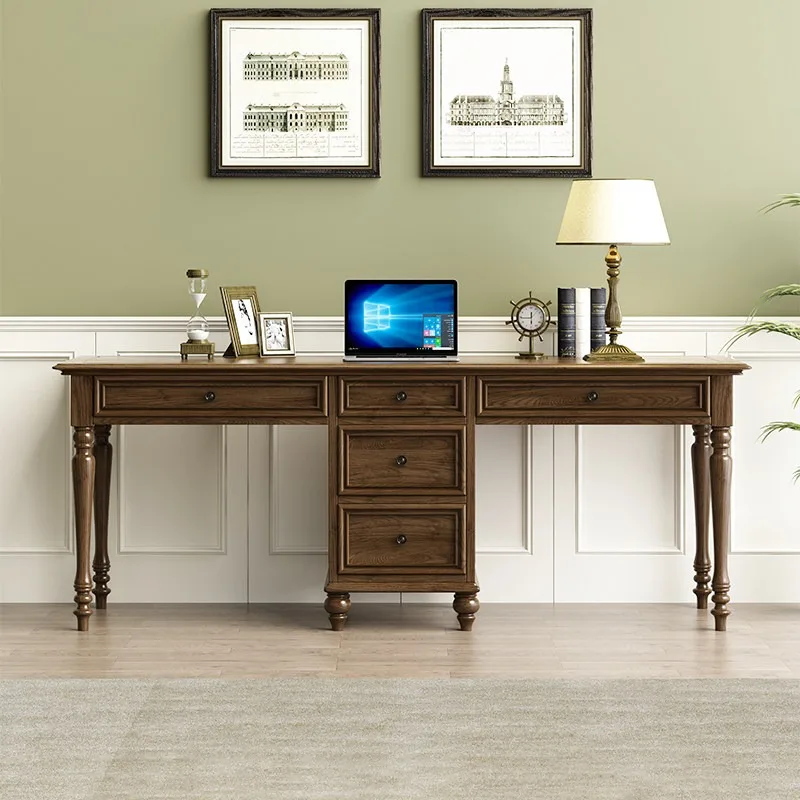 American country all-solid wood double large desk integrated study with drawer writing desk study room home storage desk