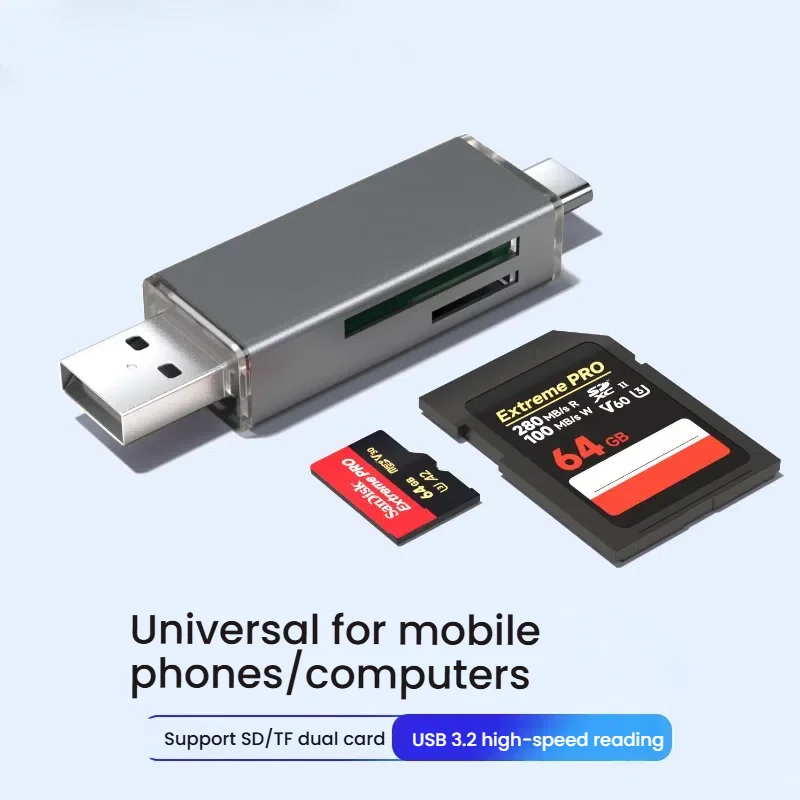 قارئ بطاقات USB 3.2 من النوع c متعدد الوظائف، بطاقة ذاكرة SD، محول بطاقة ذاكرة TF مناسب للتخزين في الهواتف المحمولة والكاميرا