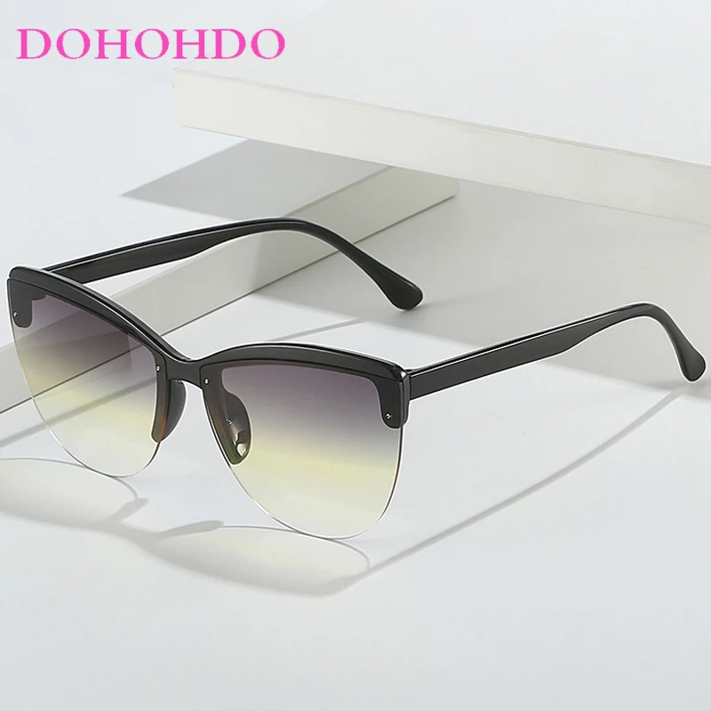 

Vintage Brand Designer Half Frame Cat Eye Women Sunglasses Popular Classic Men Sunglass Outdoor Travel Shade Eyewear Очки UV400