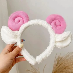 Cute Fashion Cartoon Plush Sheep Horn Headband Women Wash Face Hair Hoop Headwear Girls Kid Hairband Headdress Accessories