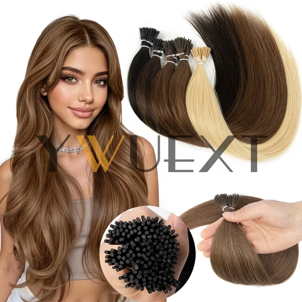 YWUEXT 50 Strands I Tip Hair Extensions Human Hair 12-20 Inch 30g Natural Black Brown Blonde Straight Keratin Capsule Invisible Salon Hair for Women