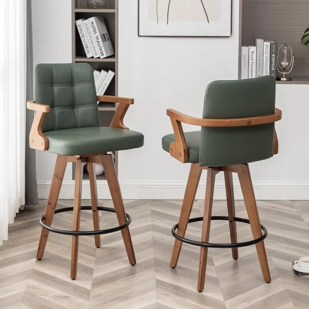 

26 inch counter height bar stool, leather cushioned bar chair, rotating bar stool with backrest and armrests