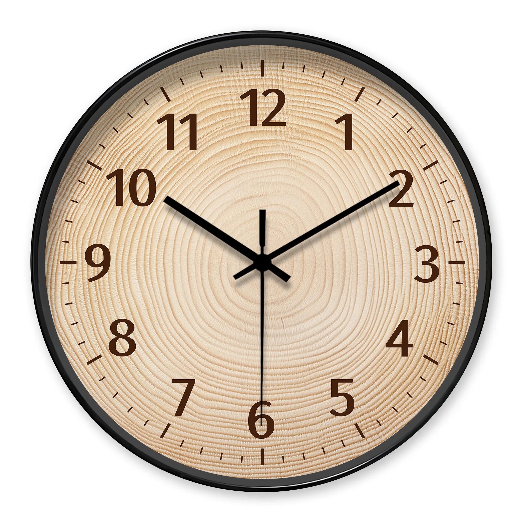 Bois rond - Horloge murale décorative en grain, arbre - motif d'anneau (piles non incluses), 10-16 pouces